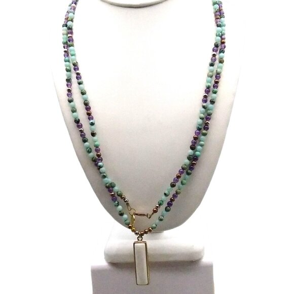 Soothing Colors Beads Rustig Necklace with Gold Edged Elongated Mother of Pearl - Picture 5 of 7